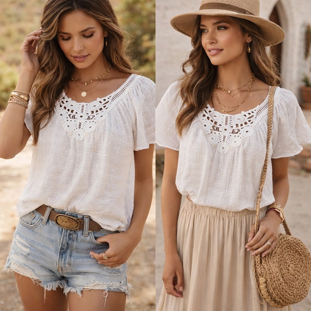Max Studio lace flutter sleeve top